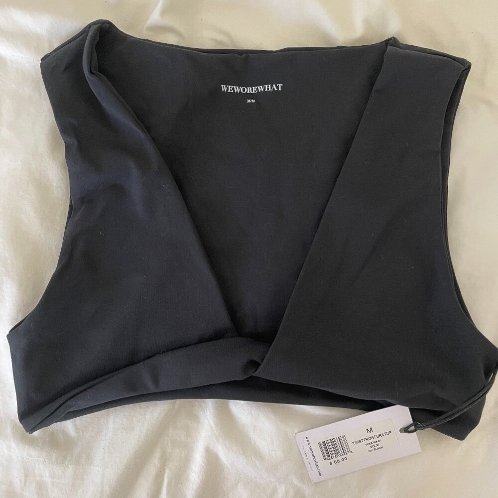 WeWoreWhat Front Twisst Bra Top in Black Size Medium NWT